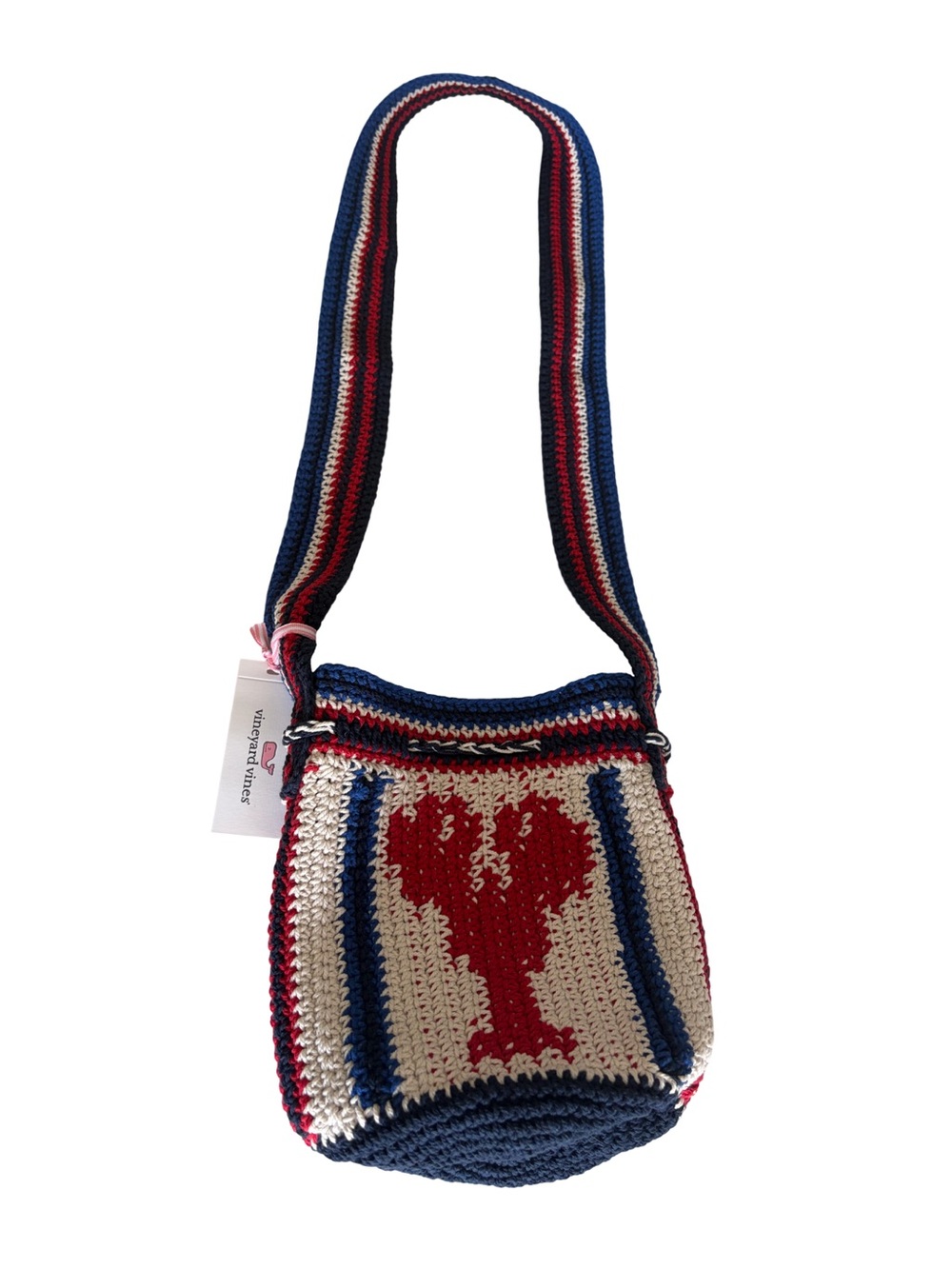 NWT Vineyard Vines Crochet Lobster Bucket Shoulder Bag Americana Red White Blue - Picture 3 of 13